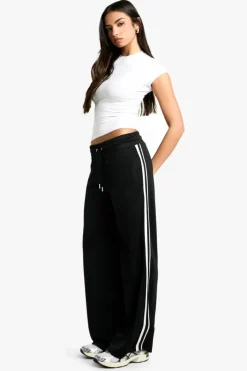 New boohoo Double Striped Tricot Straight Leg Jogger black