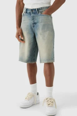Fashion boohooMAN Double Waist Band Denim Jorts In light blue