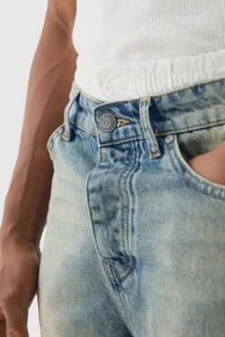 Fashion boohooMAN Double Waist Band Denim Jorts In light blue