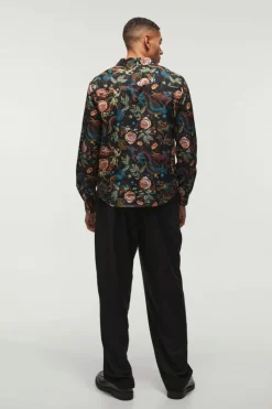 Outlet boohooMAN Dragon Print Long Sleeve Shirt black