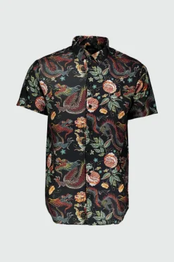 Outlet boohooMAN Dragon Print Short Sleeve Shirt black
