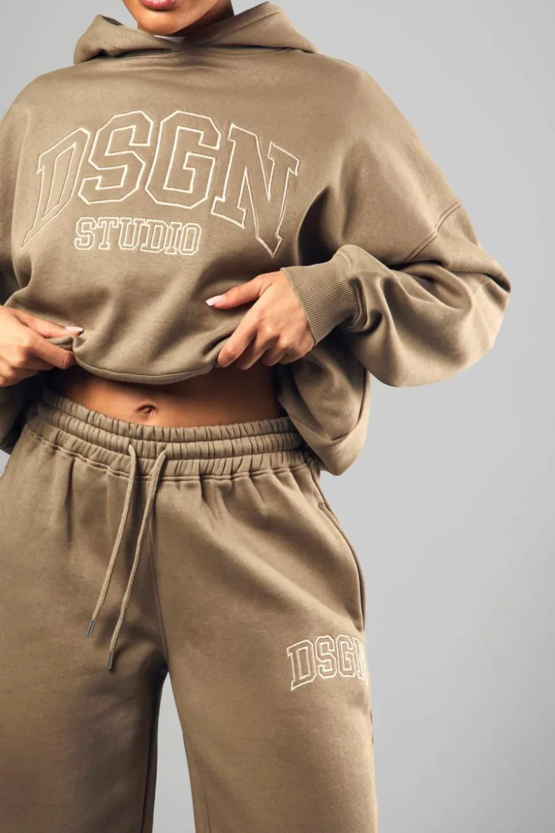 Shop boohoo DSGN Collegiate Embroidered Tracksuit khaki