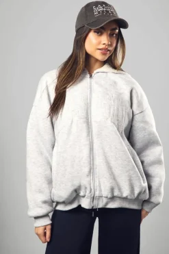 Flash Sale boohoo Dsgn Fleece Lined Zip Through Hoodie ash grey