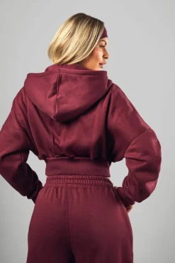 Sale boohoo Dsgn Studio Applique Boxy Crop Zip Through Hoodie burgundy