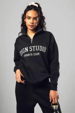 Discount boohoo DSGN STUDIO APPLIQUE HALF ZIP SWEATSHIRT black