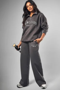 Cheap boohoo Dsgn Studio Applique Oversized Half Zip Sweatshirt charcoal