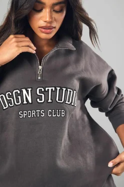 Cheap boohoo Dsgn Studio Applique Oversized Half Zip Sweatshirt charcoal