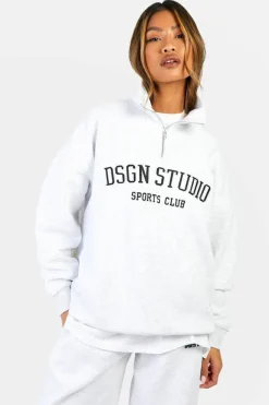 Sale boohoo Dsgn Studio Applique Oversized Half Zip Sweatshirt ash grey