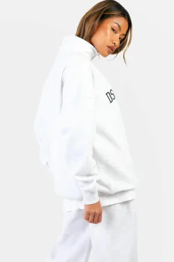 Sale boohoo Dsgn Studio Applique Oversized Half Zip Sweatshirt ash grey