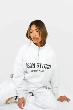Sale boohoo Dsgn Studio Applique Oversized Half Zip Sweatshirt ash grey