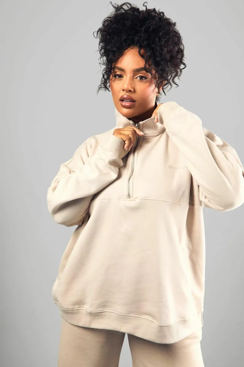 Clearance boohoo Dsgn Studio Embroidered Half Zip Oversized Sweatshirt stone