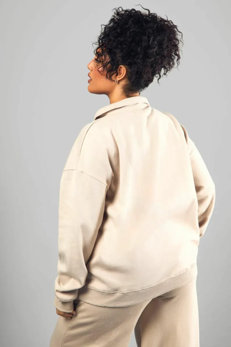 Clearance boohoo Dsgn Studio Embroidered Half Zip Oversized Sweatshirt stone