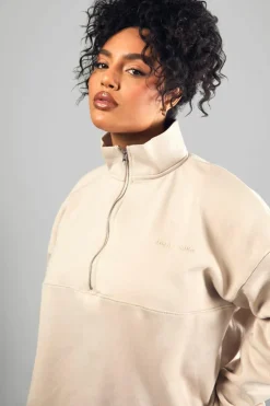 Clearance boohoo Dsgn Studio Embroidered Half Zip Oversized Sweatshirt stone