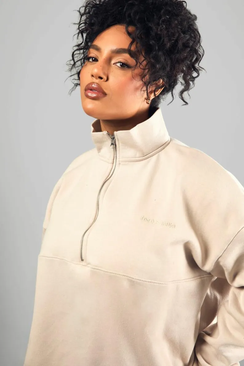 Clearance boohoo Dsgn Studio Embroidered Half Zip Oversized Sweatshirt stone