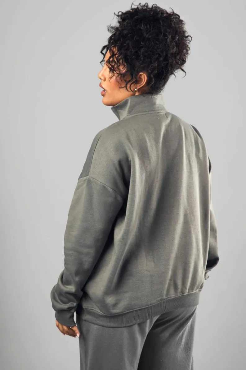 Store boohoo Dsgn Studio Embroidered Half Zip Oversized Sweatshirt charcoal