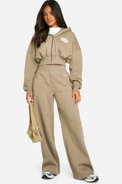 Best Sale boohoo Dsgn Studio Sport Bubble Zip Through Boxy Crop Hoodie washed khaki