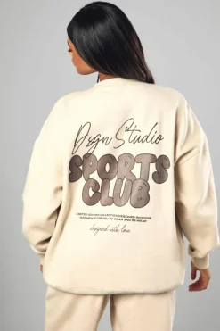 Cheap boohoo Dsgn Studio Sports Bubble Slogan Oversized Sweatshirt stone