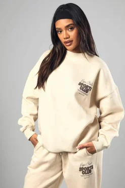 Cheap boohoo Dsgn Studio Sports Bubble Slogan Oversized Sweatshirt stone