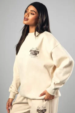 Cheap boohoo Dsgn Studio Sports Bubble Slogan Oversized Sweatshirt stone