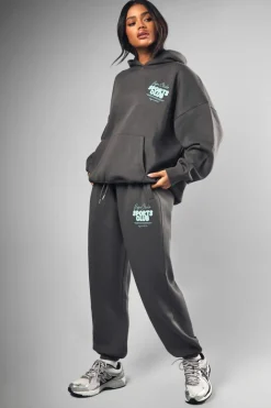 Hot boohoo Dsgn Studio Sports Bubble Slogan Cuffed Oversized Jogger charcoal