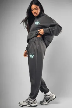 Hot boohoo Dsgn Studio Sports Bubble Slogan Cuffed Oversized Jogger charcoal