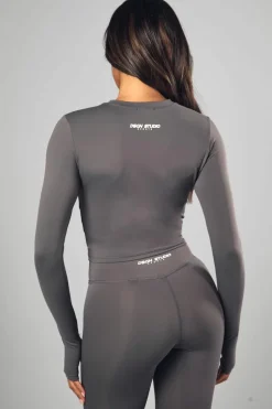 Online boohoo Dsgn Studio Supersoft Peached Sculpt Long Sleeve Top charcoal