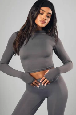 Online boohoo Dsgn Studio Supersoft Peached Sculpt Long Sleeve Top charcoal
