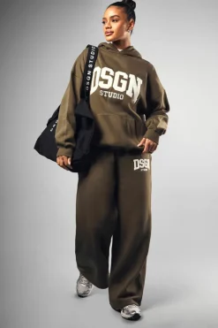 Best Sale boohoo Dsgn Studio Towelling Applique Oversized Hoodie olive
