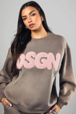 Discount boohoo Dsgn Towelling Applique Oversized Sweatshirt grey