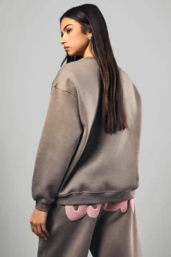 Discount boohoo Dsgn Towelling Applique Oversized Sweatshirt grey