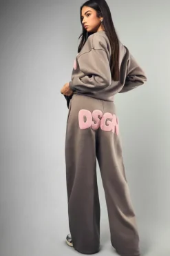 Shop boohoo DSGN Towelling Applique Tracksuit grey