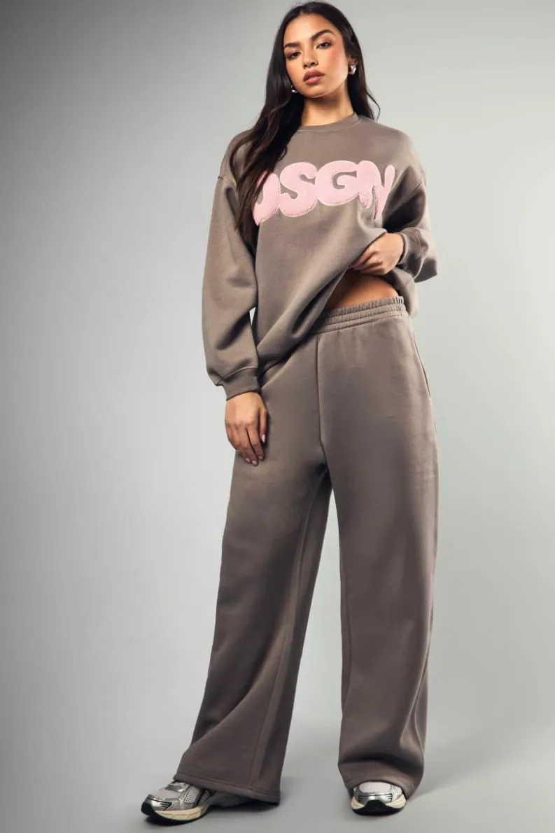 Shop boohoo DSGN Towelling Applique Tracksuit grey