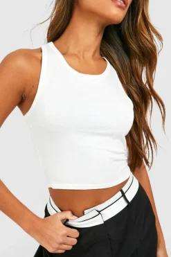 New boohoo Racer Crop Top ecru