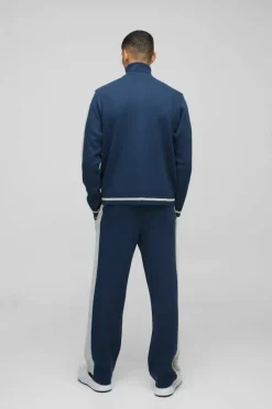 Fashion boohoo Edition Contrast Stripe Zip Up Knitted Tracksuit blue