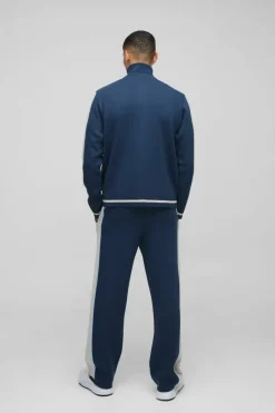 Cheap boohooMAN Edition Contrast Stripe Zip Up Knitted Jacket blue