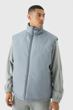 New boohooMAN EDITION Oversized Funnel Neck Padded Gilet grey