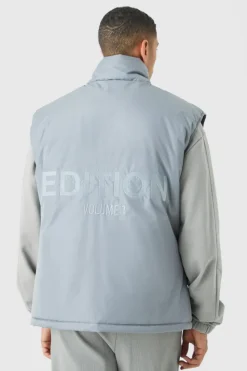 New boohooMAN EDITION Oversized Funnel Neck Padded Gilet grey