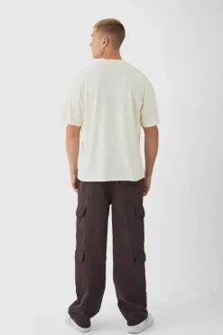 Online boohooMAN Elasticated Baggy Fit Multi Cargo Trousers chocolate