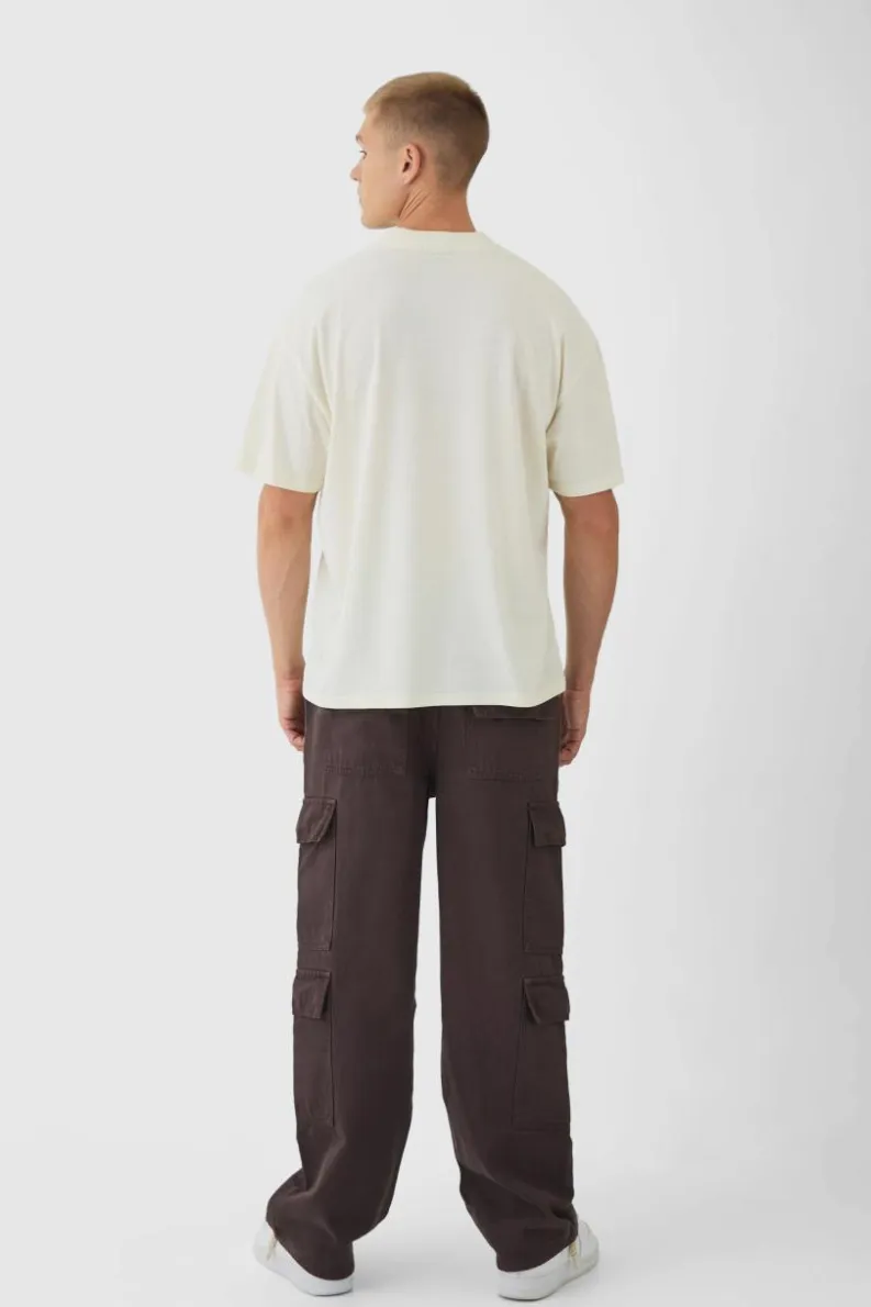 Online boohooMAN Elasticated Baggy Fit Multi Cargo Trousers chocolate
