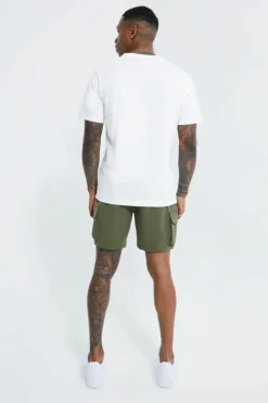 Shop boohooMAN Elasticated Slim Cargo Short With Pintuck khaki