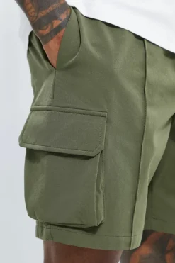 Shop boohooMAN Elasticated Slim Cargo Short With Pintuck khaki