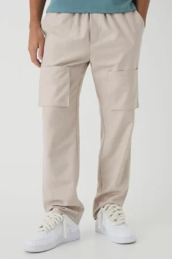 Fashion boohooMAN Elasticated Straight Leg Smart Cargo Trousers stone