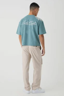 Fashion boohooMAN Elasticated Straight Leg Smart Cargo Trousers stone