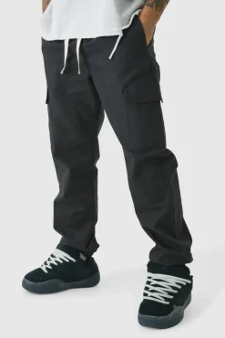 Best boohooMAN Elasticated Tapered Ripstop Cargo Trousers black