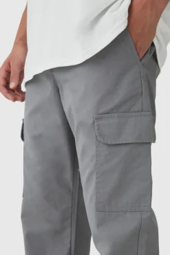 Clearance boohooMAN Elasticated Tapered Ripstop Cargo Trousers charcoal