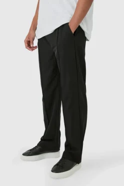 Discount boohooMAN Elasticated Technical Stretch Relaxed Pintuck Trouser black
