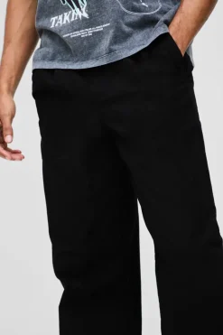 Hot boohooMAN Elasticated Waist Baggy Peached Twill Trousers black