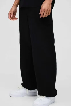 Flash Sale boohooMAN Elasticated Waist Baggy Seam Detail Cargo Trousers black