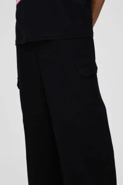 Flash Sale boohooMAN Elasticated Waist Baggy Seam Detail Cargo Trousers black