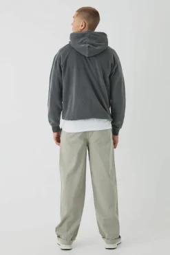 Online boohooMAN Elasticated Waist Baggy Turn Up Hem Chino Trousers light khaki